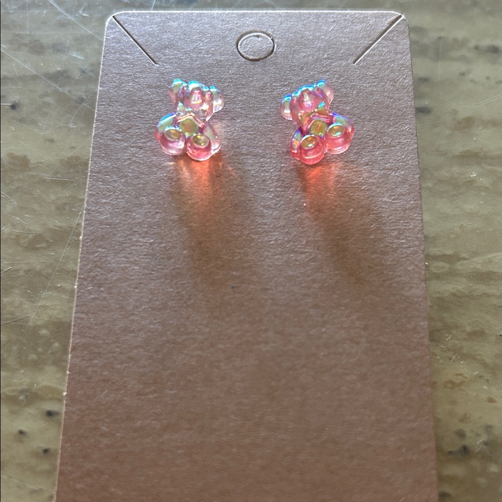 2/14 Iridescent Teddy Bear Crystal Stud Earrings NEW - Picture 3 of 9